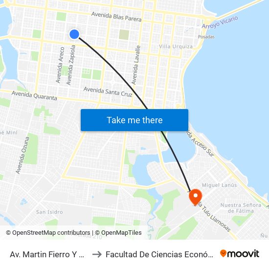 Av. Martin Fierro Y Av. Zapiola to Facultad De Ciencias Económicas - Unam map