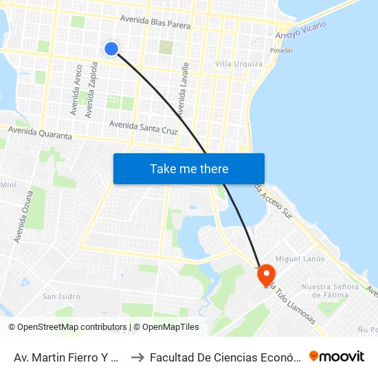 Av. Martin Fierro Y Av. Aguado to Facultad De Ciencias Económicas - Unam map