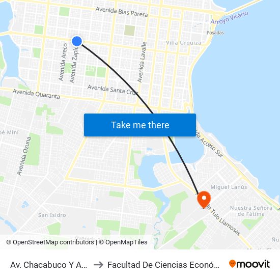 Av. Chacabuco Y Av. Zapiola to Facultad De Ciencias Económicas - Unam map