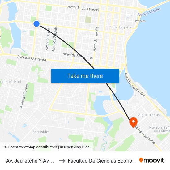 Av. Jauretche Y Av. Chacabuco to Facultad De Ciencias Económicas - Unam map