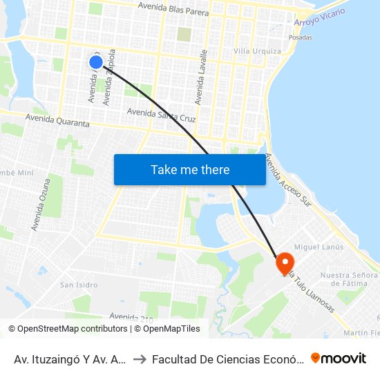 Av. Ituzaingó  Y Av. Areco (115) to Facultad De Ciencias Económicas - Unam map