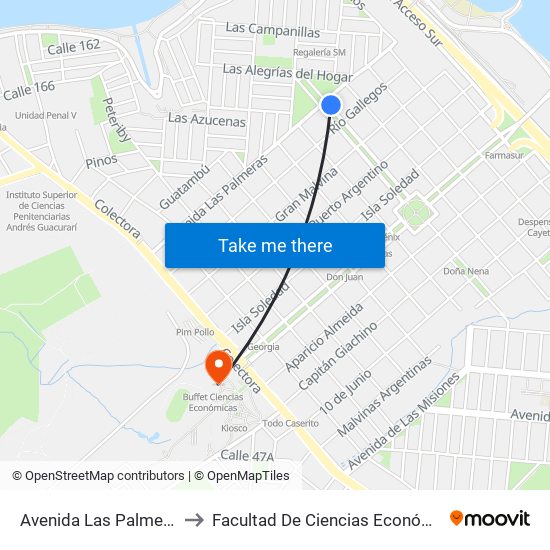 Avenida Las Palmeras, 1319 to Facultad De Ciencias Económicas - Unam map