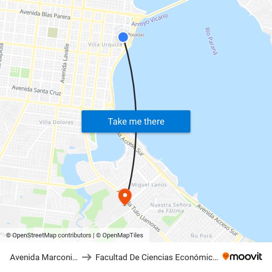 Avenida Marconi, 3555 to Facultad De Ciencias Económicas - Unam map