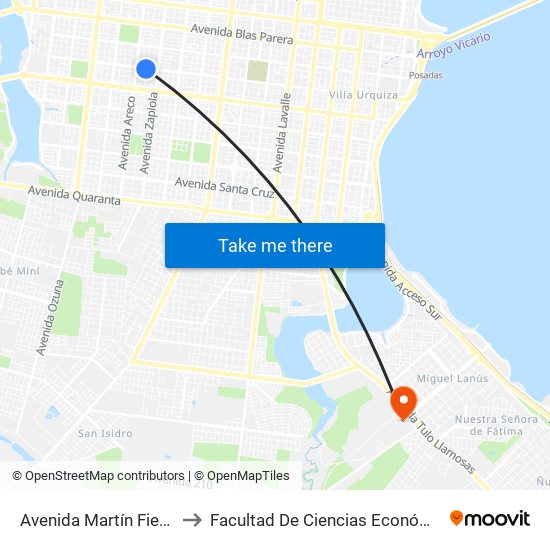 Avenida Martín Fierro, 5566 to Facultad De Ciencias Económicas - Unam map