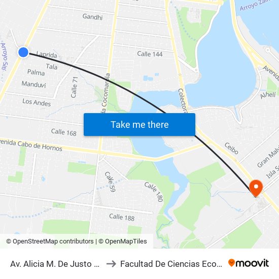 Av. Alicia M. De Justo Y Calle Laprida to Facultad De Ciencias Económicas - Unam map