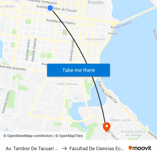 Av. Tambor De Tacuarí Y Calle Posadas to Facultad De Ciencias Económicas - Unam map