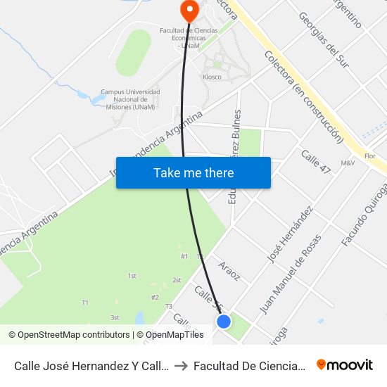 Calle José Hernandez Y Calle 55a (Plaza Los Paraísos) to Facultad De Ciencias Económicas - Unam map