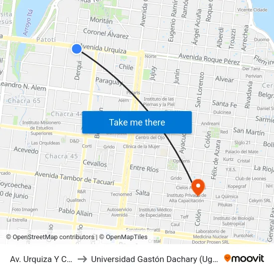 Av. Urquiza Y Calle Montero to Universidad Gastón Dachary (Ugd) - Sede Administrativa map