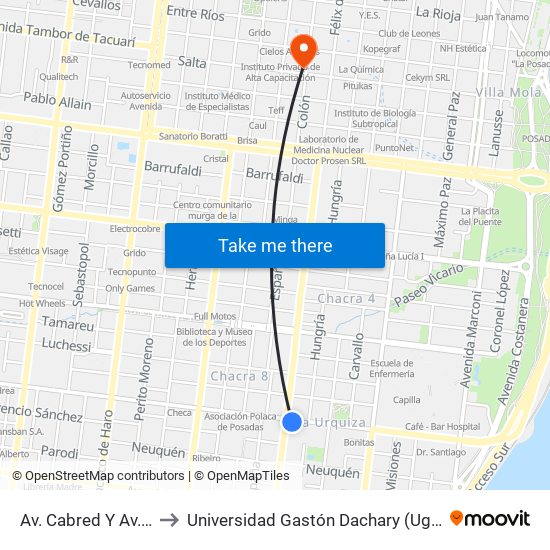 Av. Cabred Y Av. Rademacher to Universidad Gastón Dachary (Ugd) - Sede Administrativa map