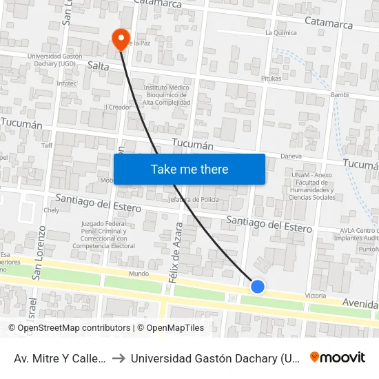 Av. Mitre Y Calle Buenos Aires to Universidad Gastón Dachary (Ugd) - Sede Administrativa map
