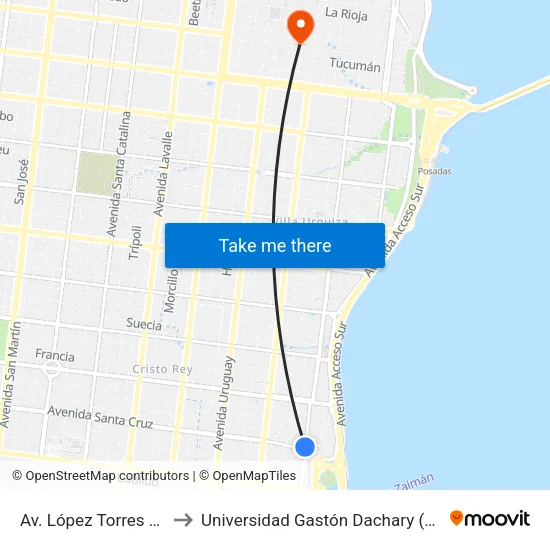 Av. López Torres Y Av. Cte. Espora to Universidad Gastón Dachary (Ugd) - Sede Administrativa map