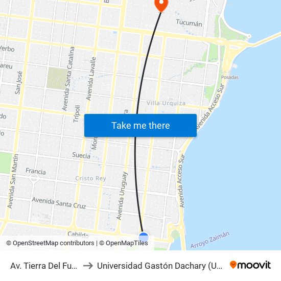 Av. Tierra Del Fuego Y Calle 37 to Universidad Gastón Dachary (Ugd) - Sede Administrativa map