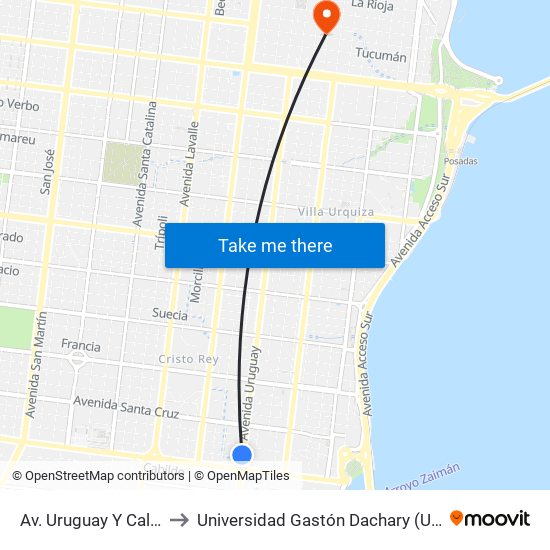 Av. Uruguay Y Calle 124 (Casino) to Universidad Gastón Dachary (Ugd) - Sede Administrativa map