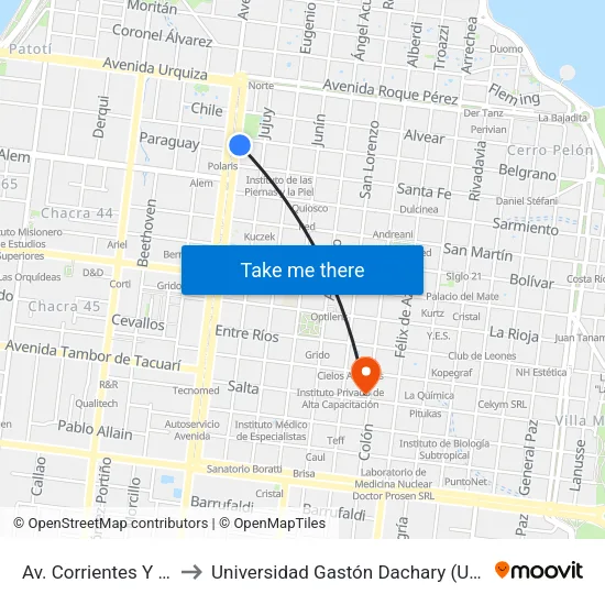 Av. Corrientes Y Calle Belgrano to Universidad Gastón Dachary (Ugd) - Sede Administrativa map