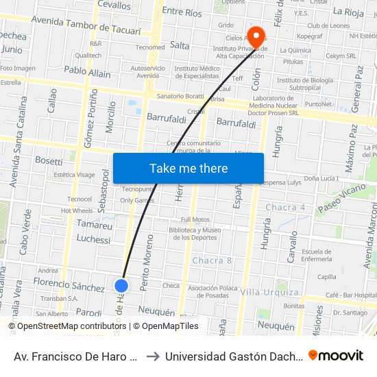 Av. Francisco De Haro E/ Av. Martín Fierro Y Calle 80 to Universidad Gastón Dachary (Ugd) - Sede Administrativa map
