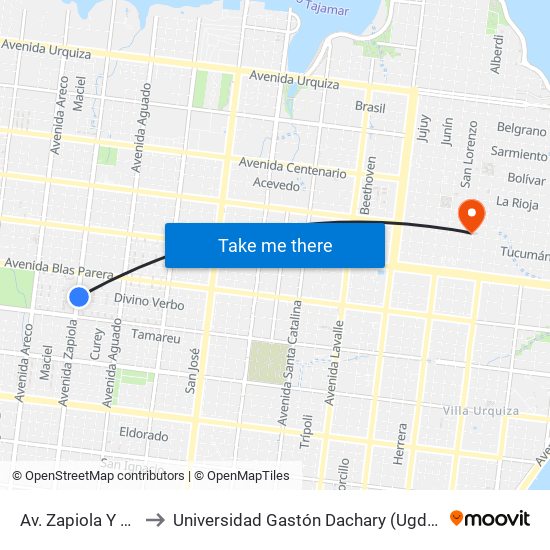 Av. Zapiola Y Calle Verbo to Universidad Gastón Dachary (Ugd) - Sede Administrativa map