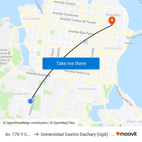Av. 170 Y Calle 133a to Universidad Gastón Dachary (Ugd) - Sede Administrativa map