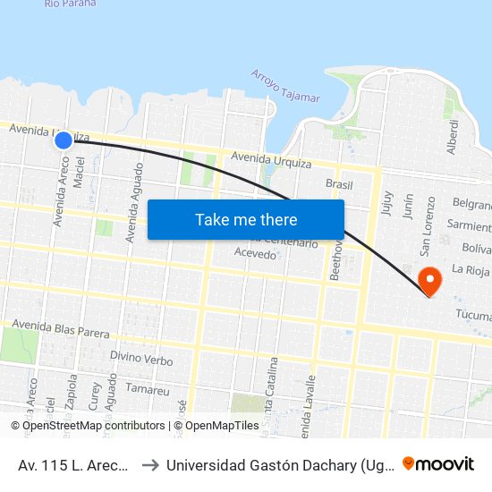 Av. 115 L. Areco Y Calle Chile to Universidad Gastón Dachary (Ugd) - Sede Administrativa map