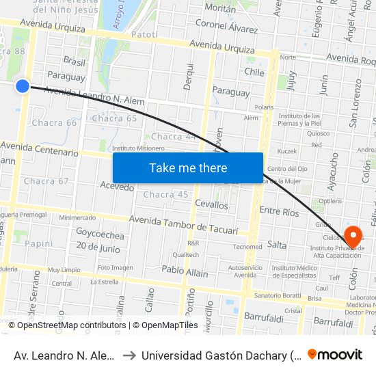 Av. Leandro N. Alem Y Av. San Martin to Universidad Gastón Dachary (Ugd) - Sede Administrativa map