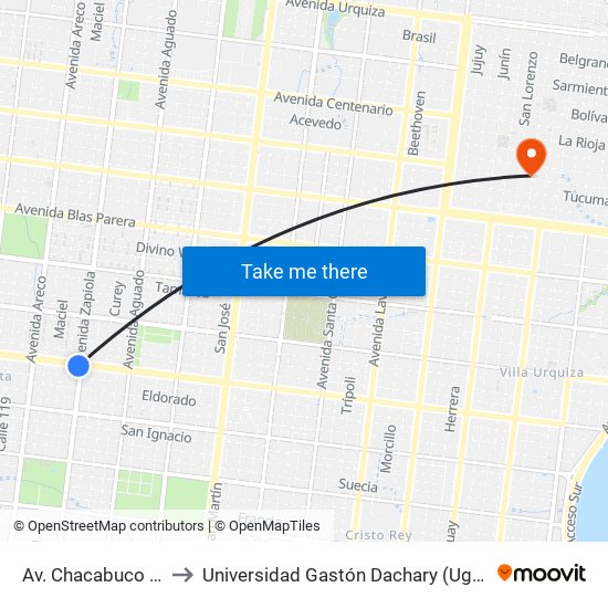 Av. Chacabuco Y Av. Zapiola to Universidad Gastón Dachary (Ugd) - Sede Administrativa map