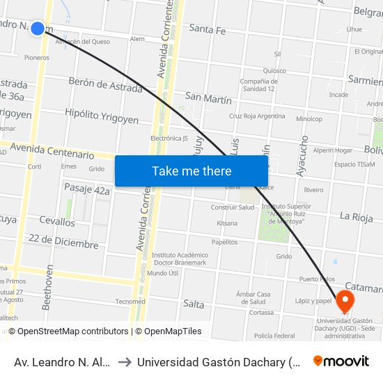 Av. Leandro N. Alem Y Av. Lavalle to Universidad Gastón Dachary (Ugd) - Sede Administrativa map