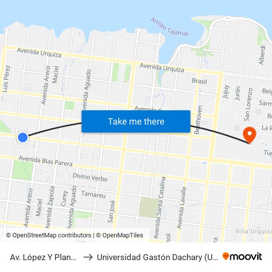 Av. López Y Planes Y Calle Pérez to Universidad Gastón Dachary (Ugd) - Sede Administrativa map