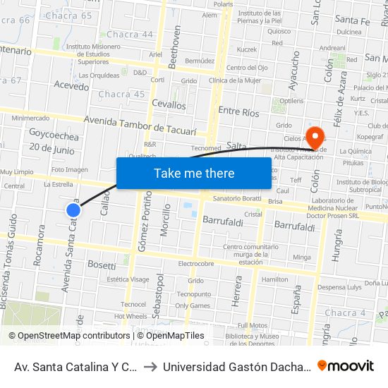 Av. Santa Catalina Y Calle Gobernador Barreyro to Universidad Gastón Dachary (Ugd) - Sede Administrativa map