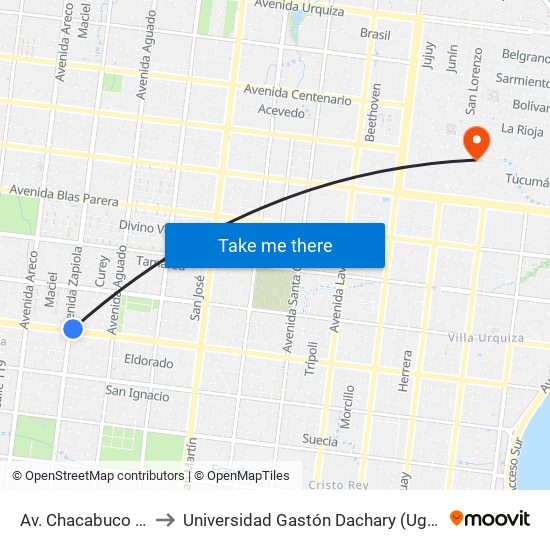 Av. Chacabuco Y Av. Zapiola to Universidad Gastón Dachary (Ugd) - Sede Administrativa map