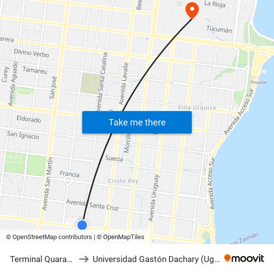 Terminal Quaranta (Línea 31) to Universidad Gastón Dachary (Ugd) - Sede Administrativa map