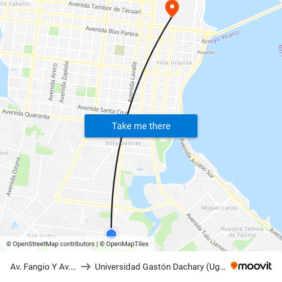 Av. Fangio Y Av. Cocomarola to Universidad Gastón Dachary (Ugd) - Sede Administrativa map