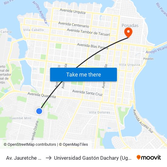 Av. Jauretche Y Calle 148a to Universidad Gastón Dachary (Ugd) - Sede Administrativa map