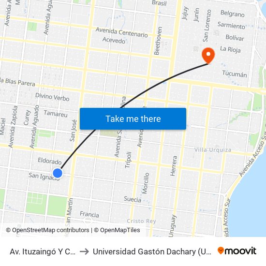 Av. Ituzaingó Y Calle Apóstoles to Universidad Gastón Dachary (Ugd) - Sede Administrativa map