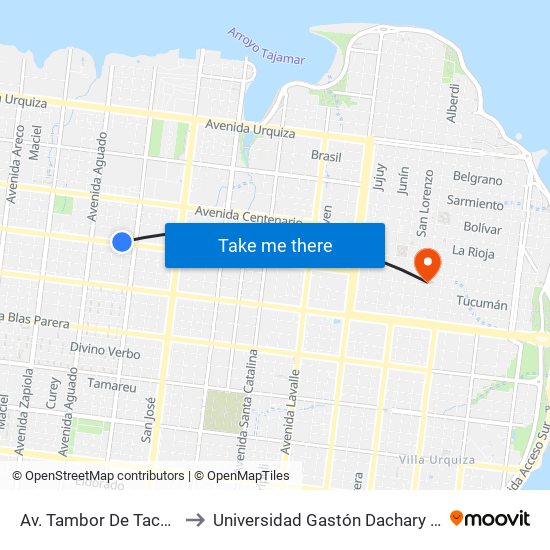 Av. Tambor De Tacuarí Y Calle Posadas to Universidad Gastón Dachary (Ugd) - Sede Administrativa map
