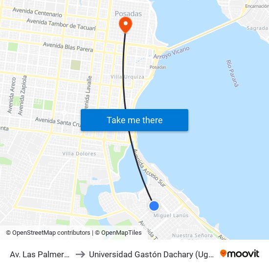 Av. Las Palmeras Y Calle 33 to Universidad Gastón Dachary (Ugd) - Sede Administrativa map