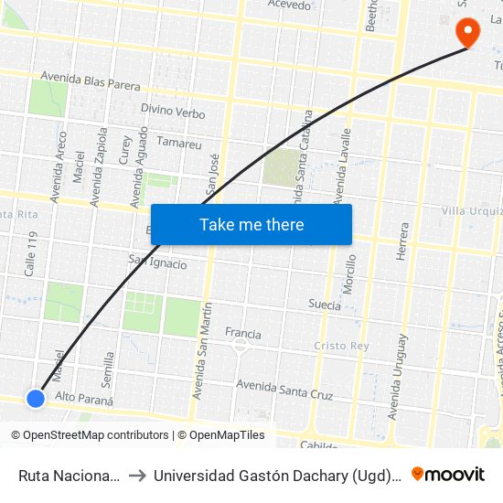 Ruta Nacional 12, 5598 to Universidad Gastón Dachary (Ugd) - Sede Administrativa map