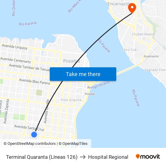 Terminal Quaranta (Líneas 126) to Hospital Regional map