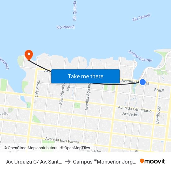 Av. Urquiza C/ Av. Santa Catalina to Campus ""Monseñor Jorge Kemerer"" map