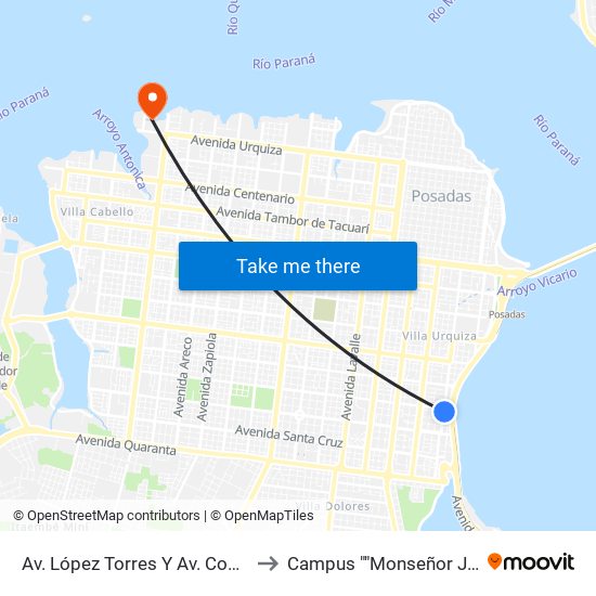 Av. López Torres Y Av. Comandante Rosales to Campus ""Monseñor Jorge Kemerer"" map