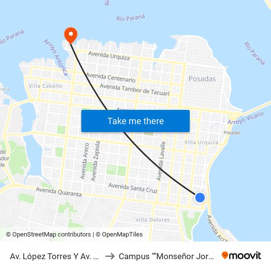 Av. López Torres Y Av. Cte. Espora to Campus ""Monseñor Jorge Kemerer"" map