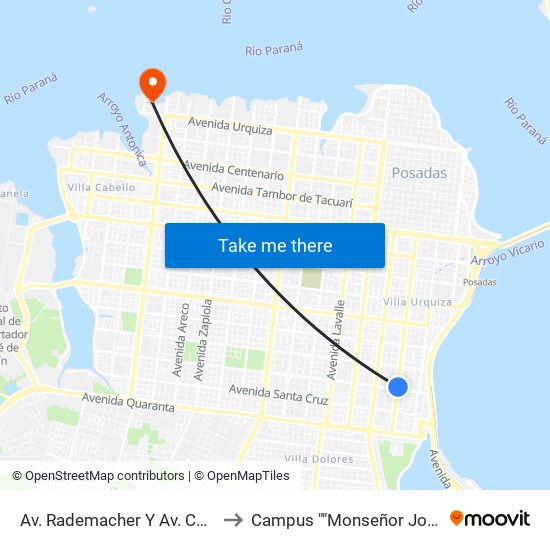 Av. Rademacher Y Av. Cmte. Buchardo to Campus ""Monseñor Jorge Kemerer"" map