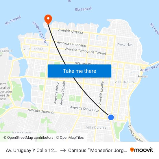 Av. Uruguay Y Calle 124 (Casino) to Campus ""Monseñor Jorge Kemerer"" map
