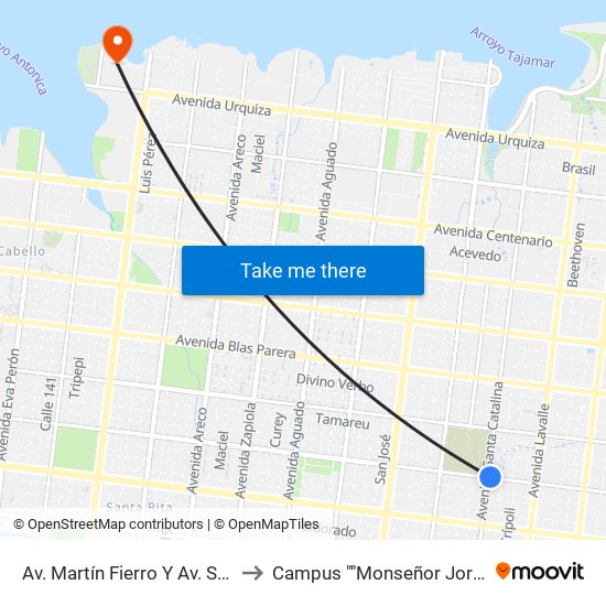 Av. Martín Fierro Y Av. Santa Catalina to Campus ""Monseñor Jorge Kemerer"" map