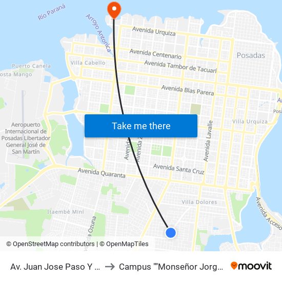 Av. Juan Jose Paso Y Calle 156 to Campus ""Monseñor Jorge Kemerer"" map