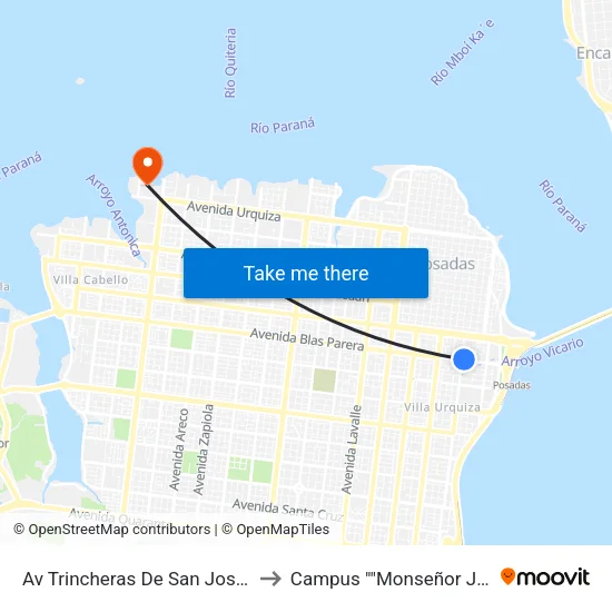 Av Trincheras De San José Y Lopez Torres to Campus ""Monseñor Jorge Kemerer"" map