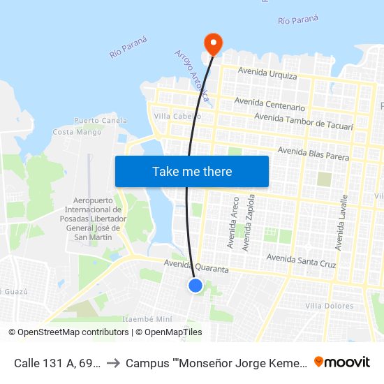 Calle 131 A, 6932 to Campus ""Monseñor Jorge Kemerer"" map