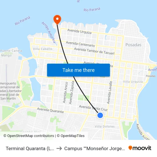 Terminal Quaranta (Línea 32) to Campus ""Monseñor Jorge Kemerer"" map