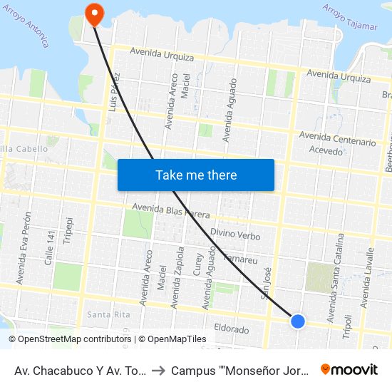 Av. Chacabuco Y Av. Tomás Guido to Campus ""Monseñor Jorge Kemerer"" map