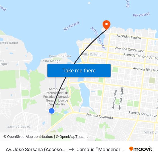 Av. José Sorsana (Acceso Aeropuerto Viejo) to Campus ""Monseñor Jorge Kemerer"" map