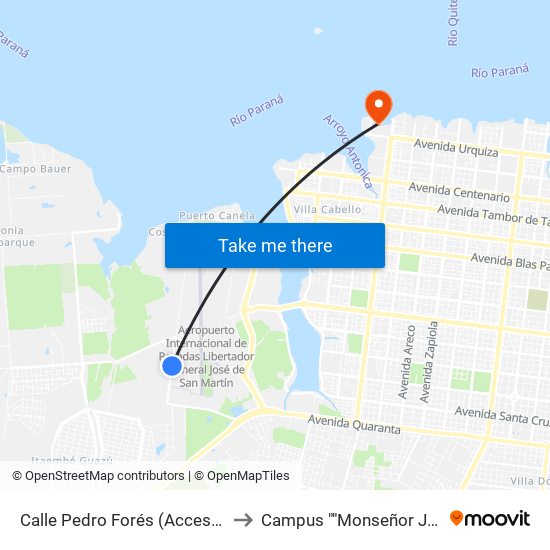 Calle Pedro Forés (Acceso A Base Militar) to Campus ""Monseñor Jorge Kemerer"" map