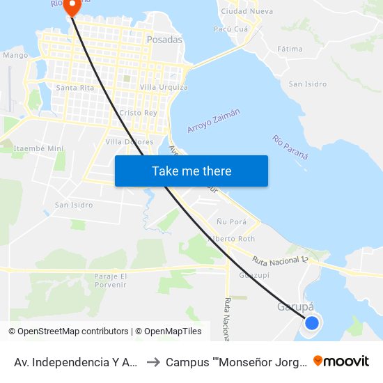 Av. Independencia Y Av. Misiones to Campus ""Monseñor Jorge Kemerer"" map